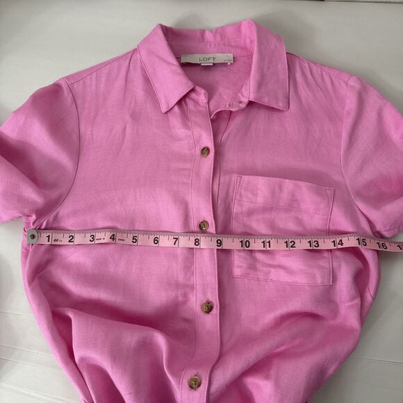 Loft Dress Pink Long Sleeve Belted Shirt Dress Linen Blend Women's Size 0 Petite - Picture 12 of 16